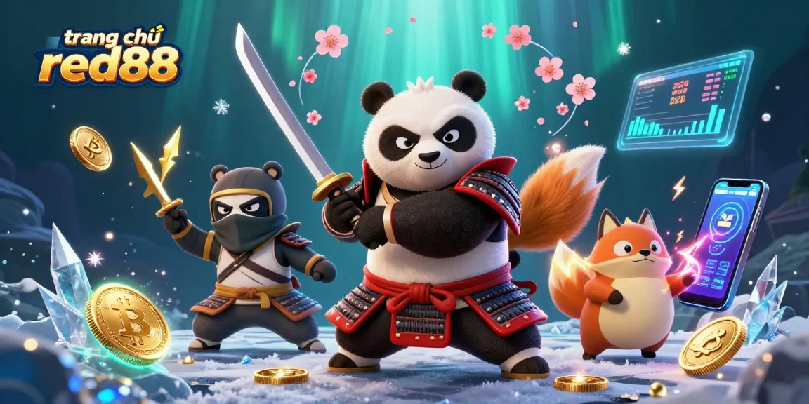 Experience the vibrant world of trang chủ red88 with 3D samurai panda and ninja fox in a dynamic gambling scene.