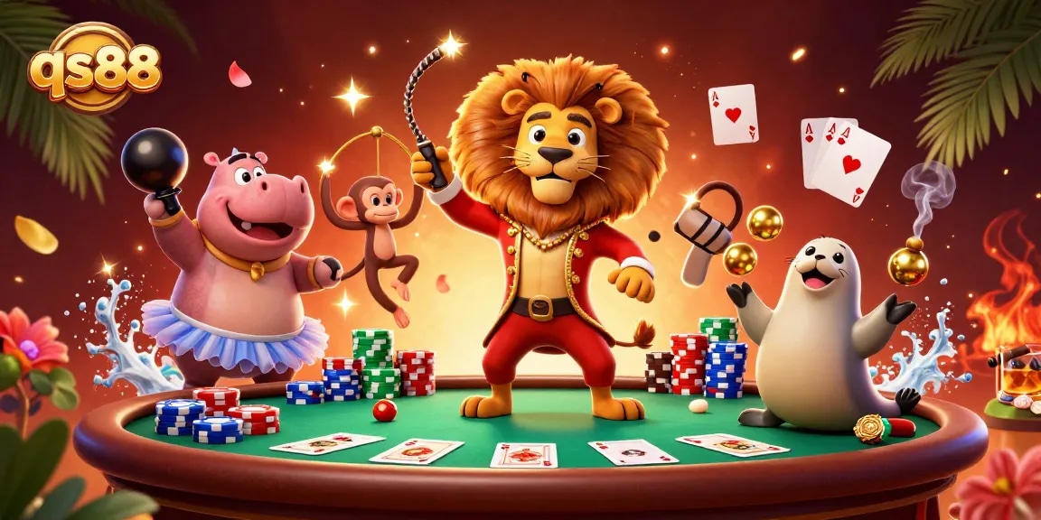 Experience thrilling gameplay at qs88 with an exciting circus-themed casino scene.