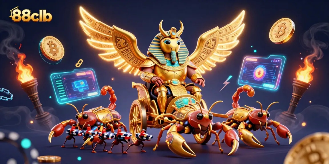 Experience the excitement of 88clb with golden beetle characters and cryptocurrency elements