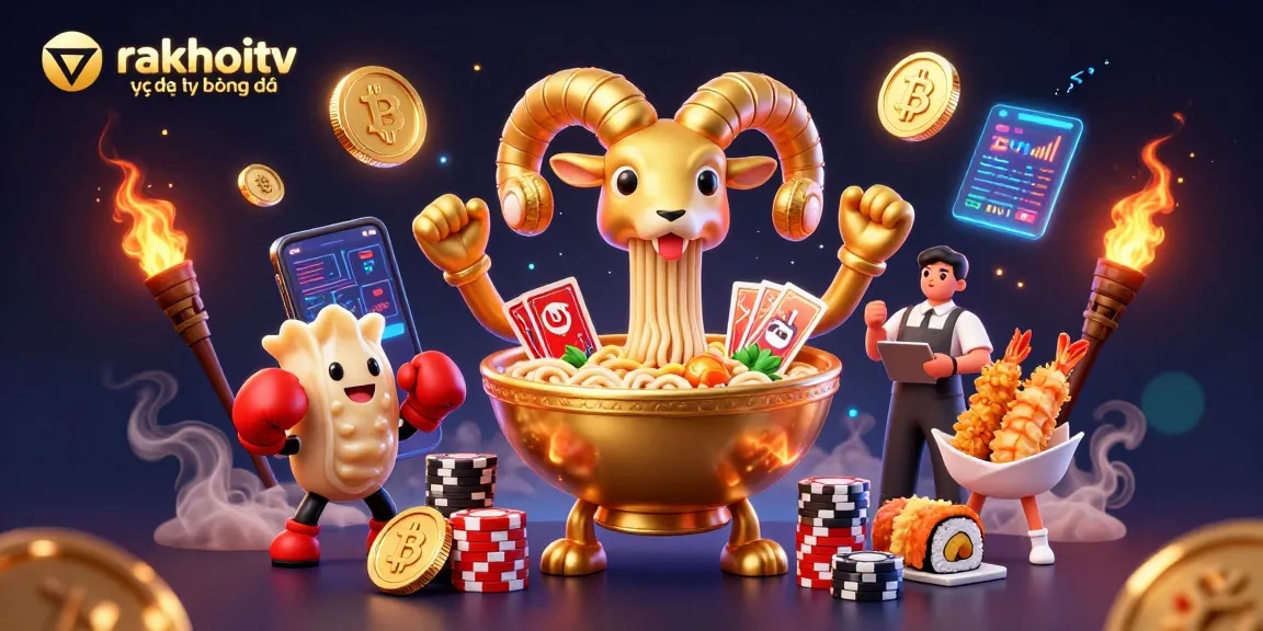 Engage with rakhoitv trực tiếp bóng đá in a vibrant 3D illustration, showcasing interactive gambling elements and characters.