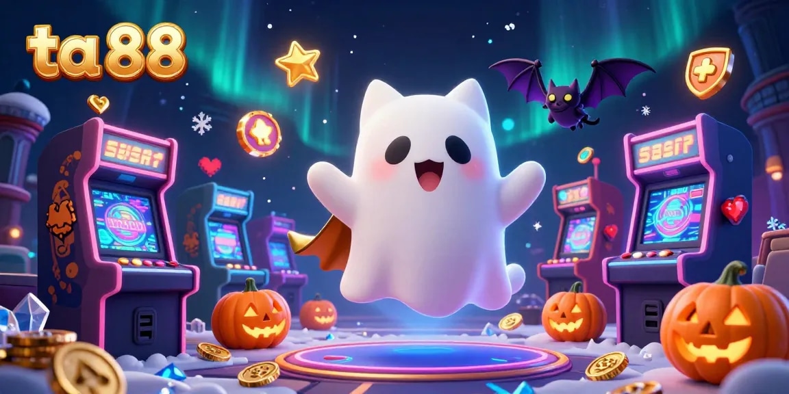 Experience thrilling fun with ta 88 in a haunted casino, featuring a ghost cat and vampire bat.