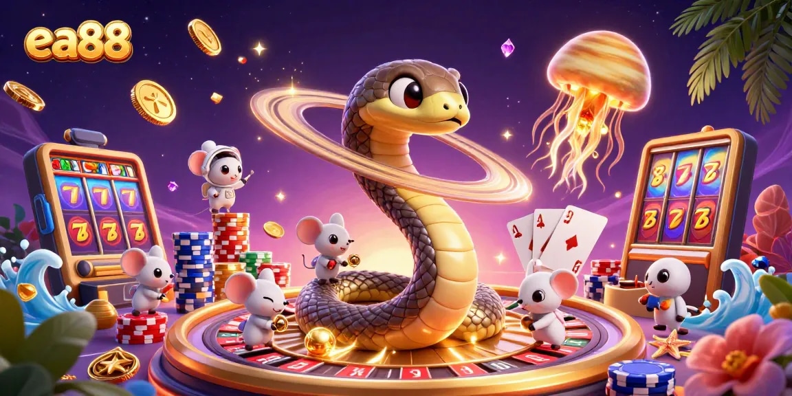 Experience thrilling bets at ea88 with an ultra-detailed cosmic casino scene featuring vibrant game elements.