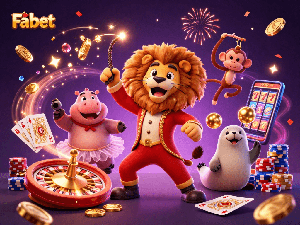Experience thrilling gaming at Fa bet with a lively circus of characters and casino elements.