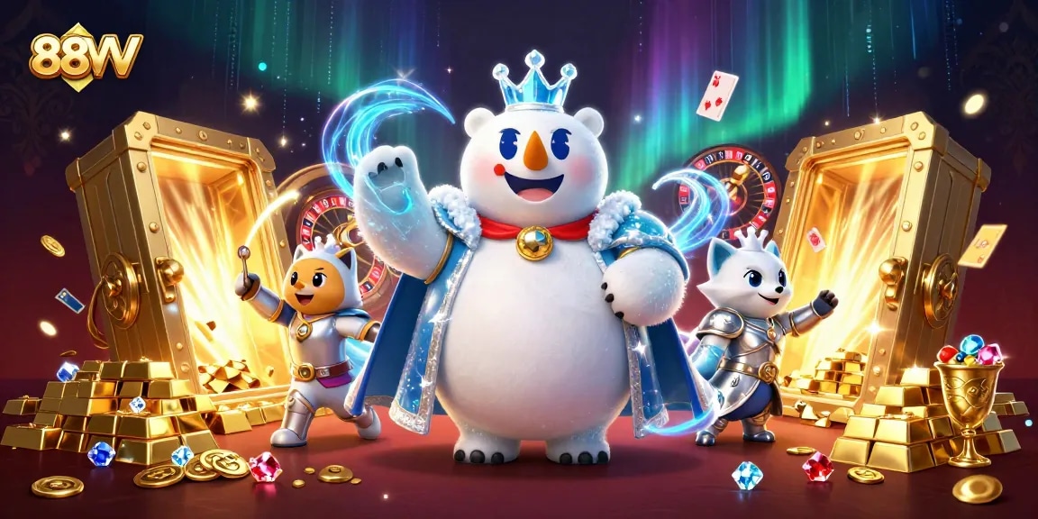 Experience thrilling adventures with 88VV, featuring cartoonic royalty and dazzling casino elements.