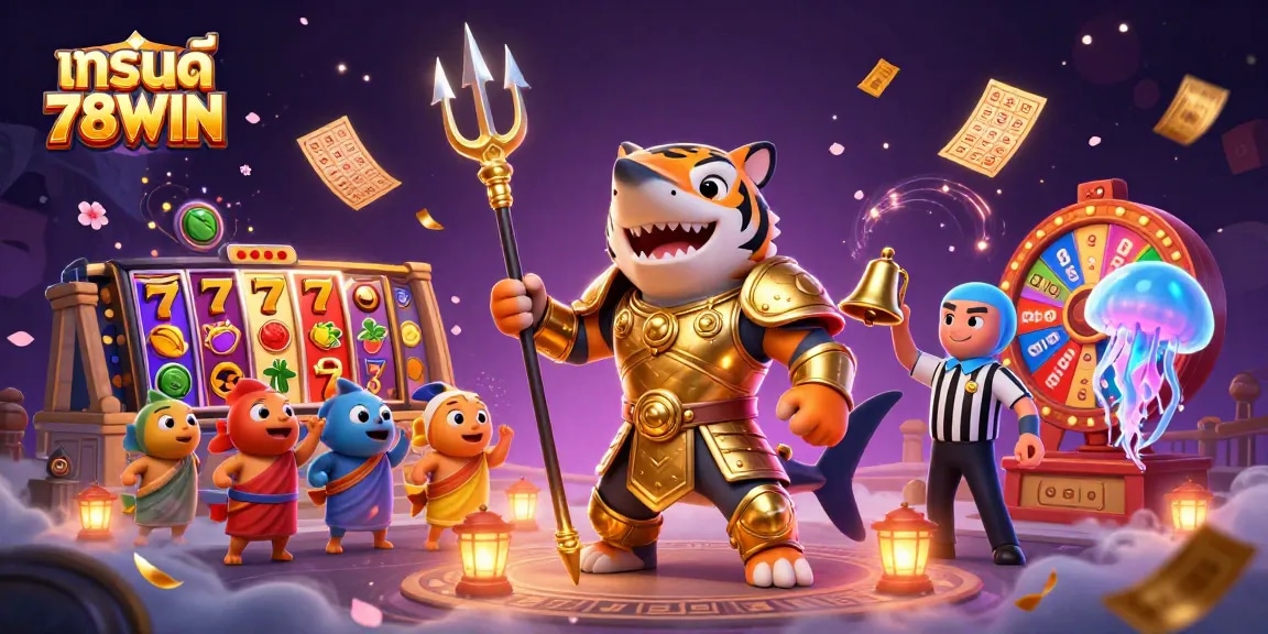 Engage with แบรนด์ 78WIN as players enjoy vibrant slot games amidst a fantastical underwater scene filled with dynamic gambling elements.