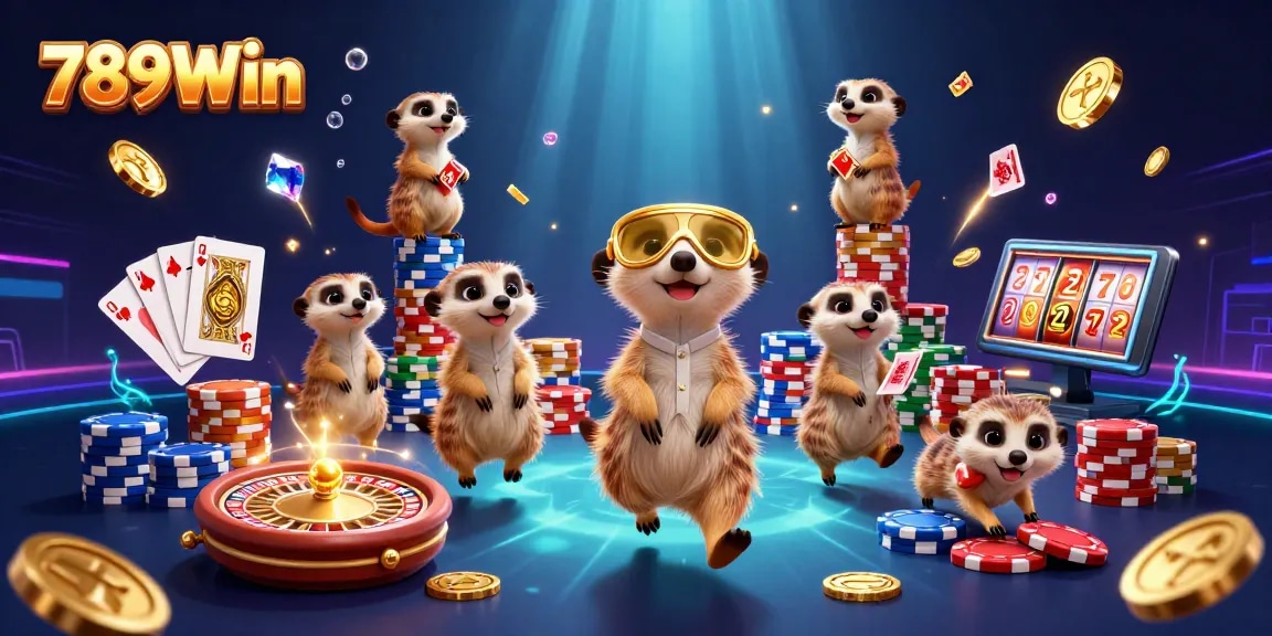 Experience thrilling fun at 789Win with a lively meerkat casino scene showcasing action and vibrant gameplay.
