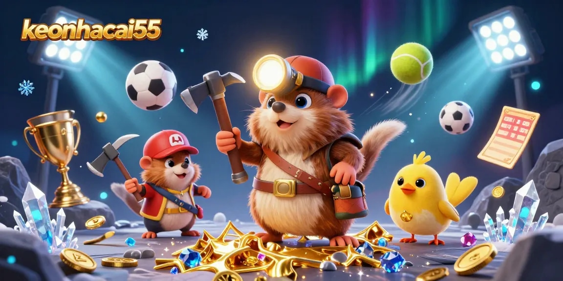 Engage in thrilling sports betting adventures with keonhacai55, featuring an energetic mole and dynamic game elements.