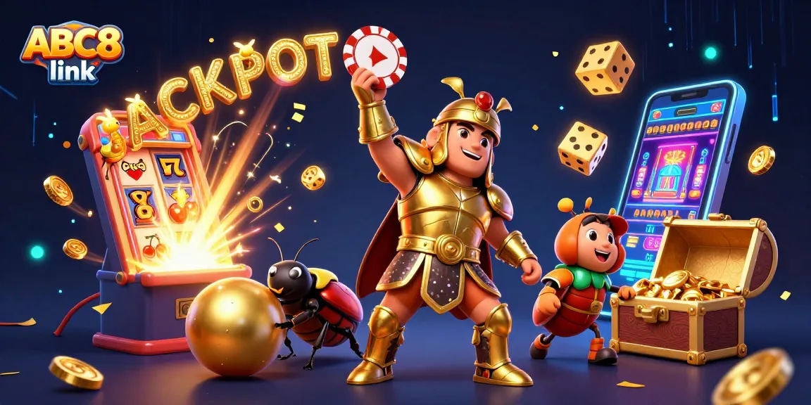 Experience thrilling gameplay with ABC8 link as the cartoon hercules beetle celebrates jackpot wins.