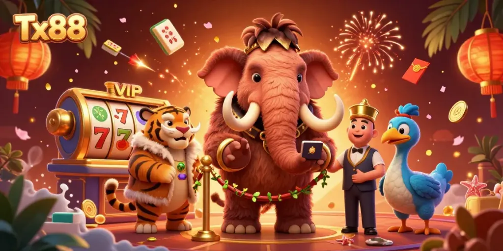 Experience the vibrant casino atmosphere of Tx88 with animated characters and dynamic game elements.