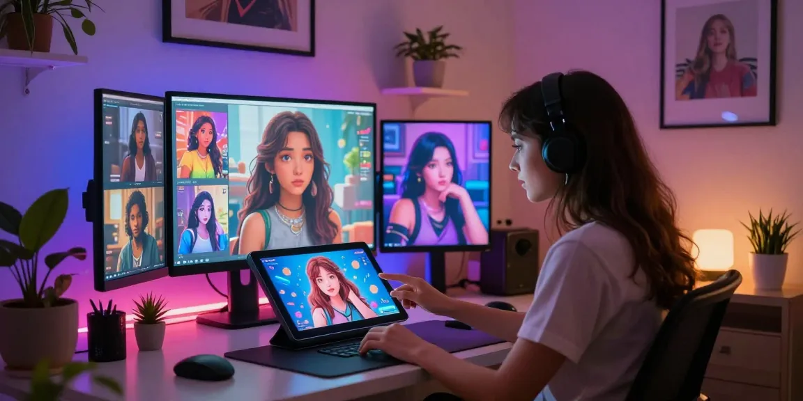 Engaging with an innovative ai nsfw image generator in a cozy home office, showcasing emotional AI interactions.