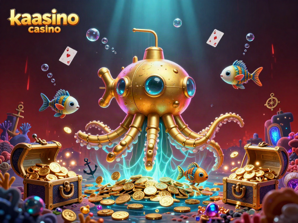 Experience the thrill of kaasino casino with a vibrant underwater gaming scene rich with gold coins and bioluminescent treasures.