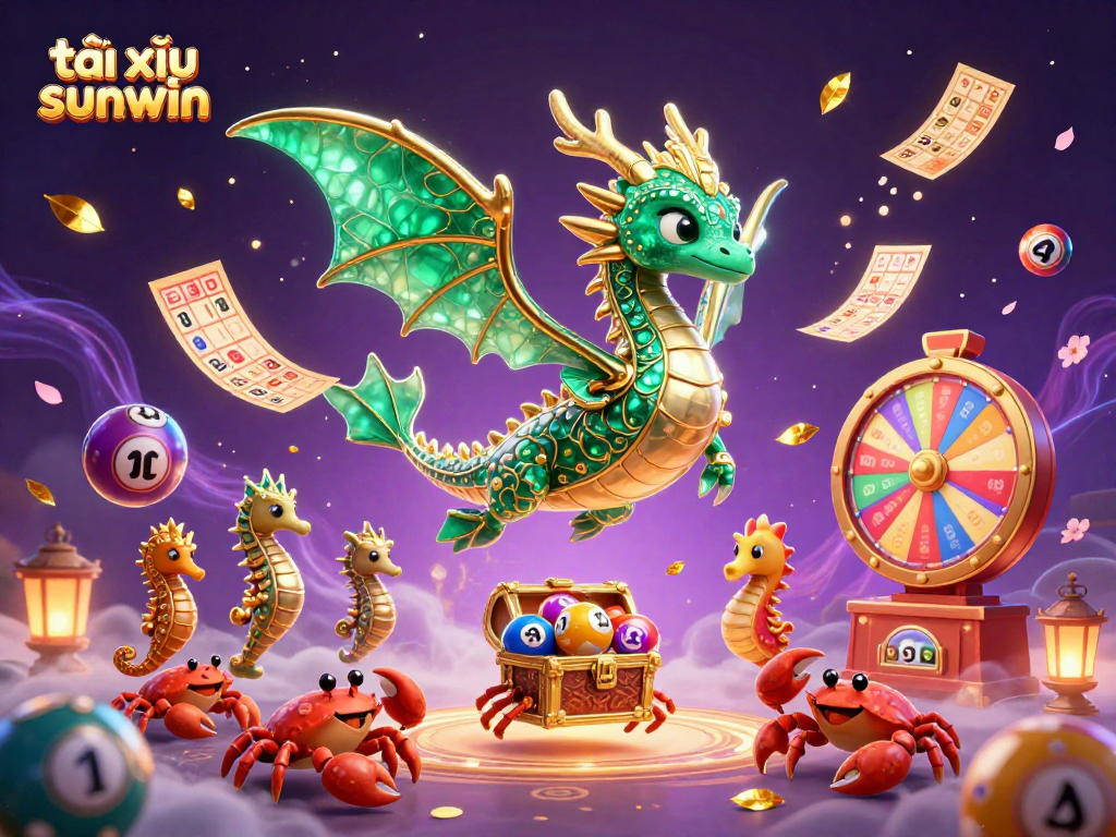 Engage in thrilling tài xỉu sunwin action with vibrant lottery games and a treasure-seeking sea dragon.