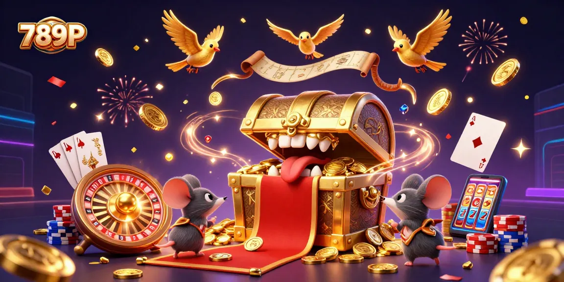 Experience the excitement of winning with 789P in a vibrant 3D casino landscape filled with treasures and games.