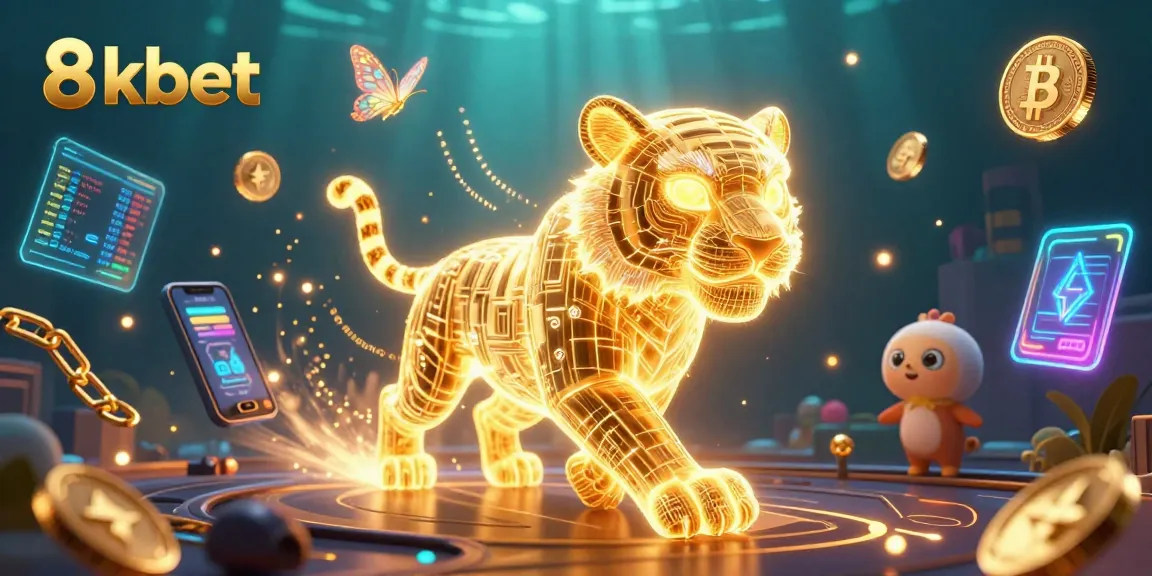 Experience thrilling gameplay at 8kbet with vibrant 3D casino elements and a golden tiger!