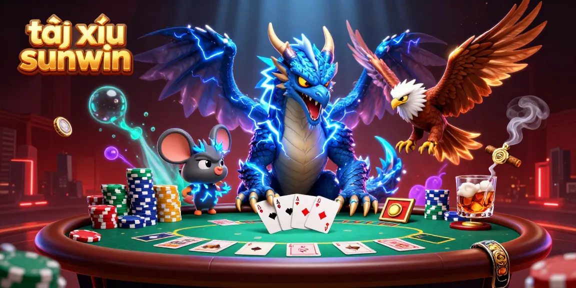 Engaging tài xỉu sunwin casino scene featuring a thunder dragon and card elements