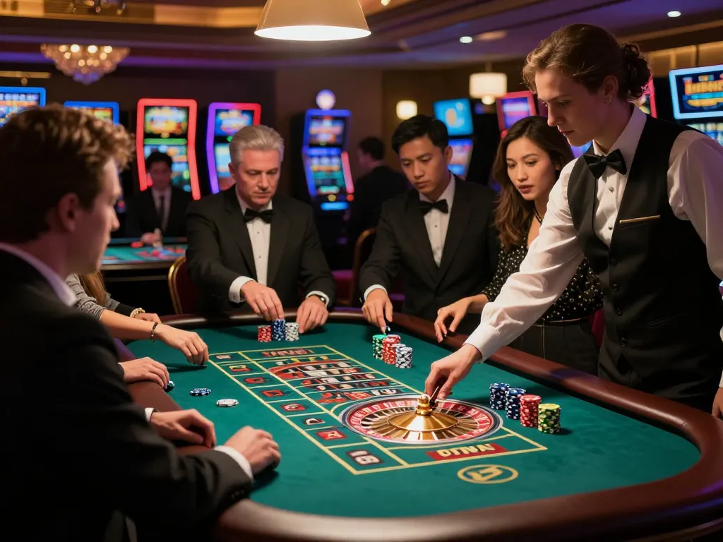 Players at the Red88 casino engage in an exciting roulette game, focused on winning strategies.