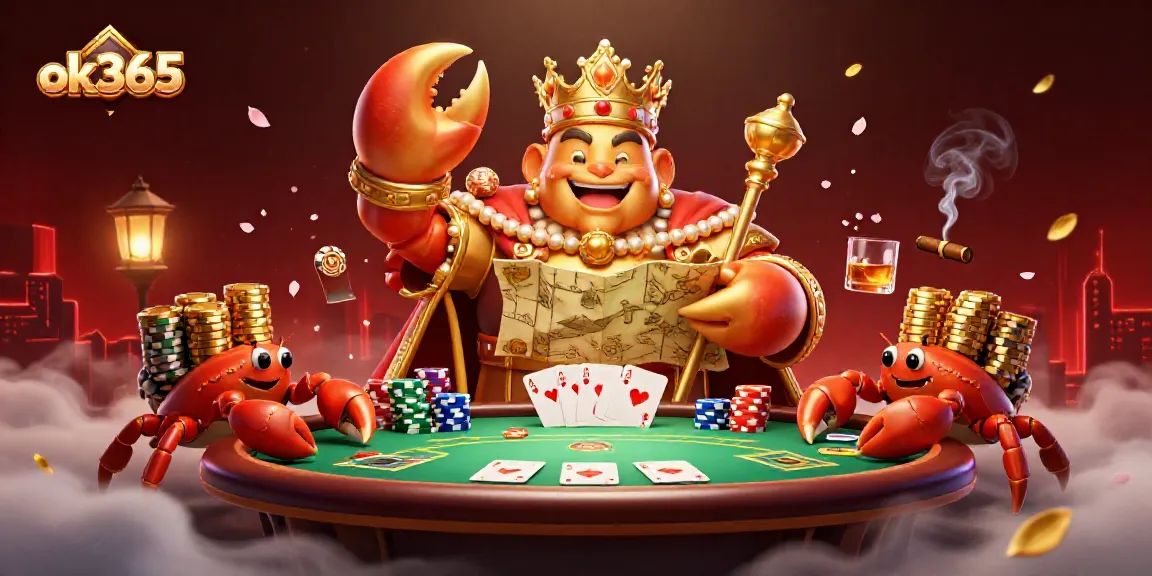 Engage in exciting gaming at OK365 with the golden crab emperor ruling over a vibrant poker scene.