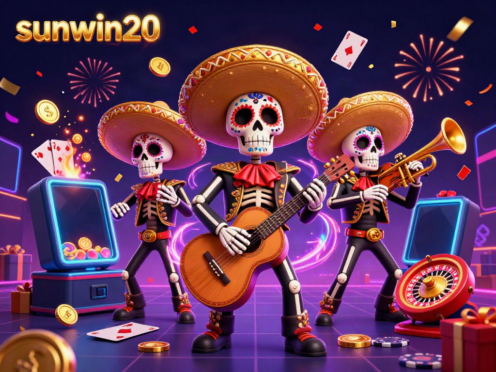 Experience the thrill of sunwin20 with colorful slots and energetic mariachi band in this vibrant casino scene.