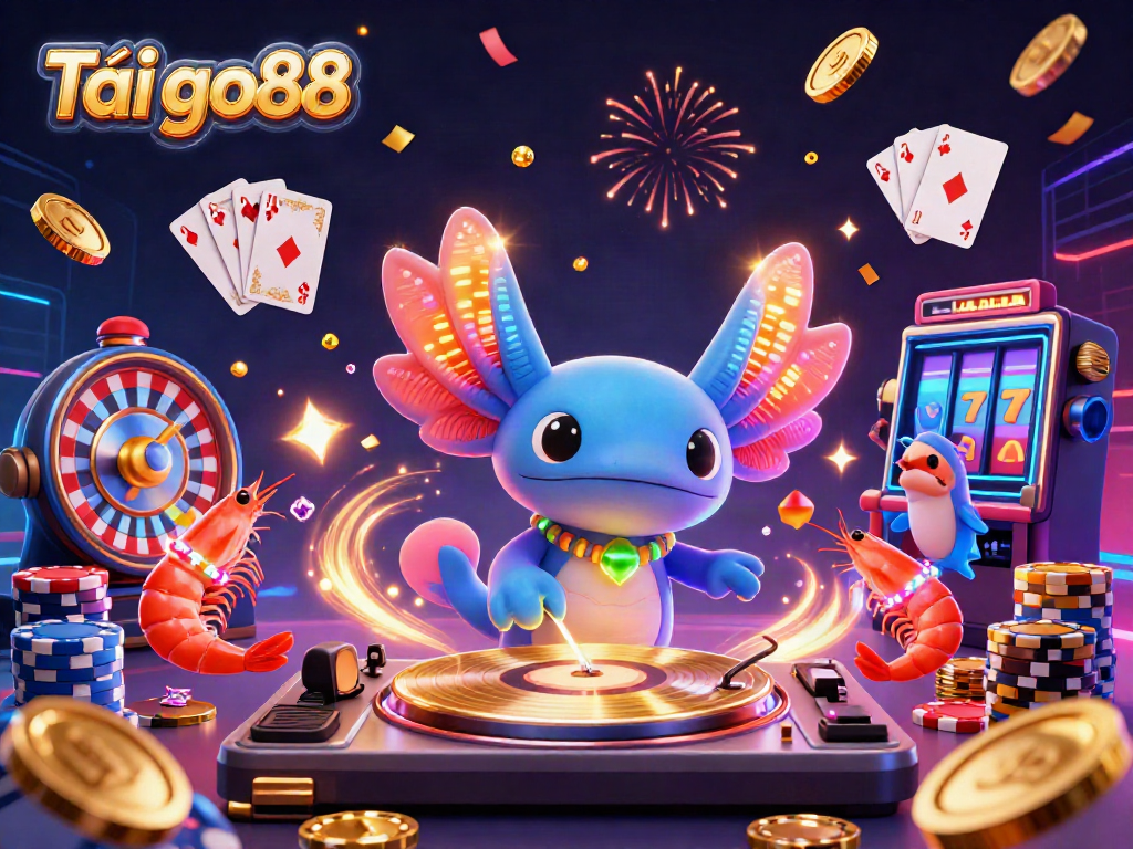 Experience Tải go88 with vibrant casino-themed 3D illustration showcasing lively characters and game elements.
