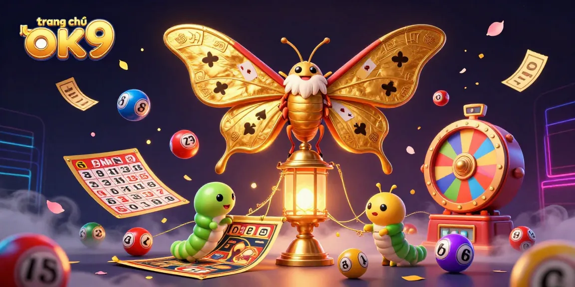 Engage in fun gaming with trang chủ ok9 as colorful lottery balls and casino elements fill the vibrant scene.