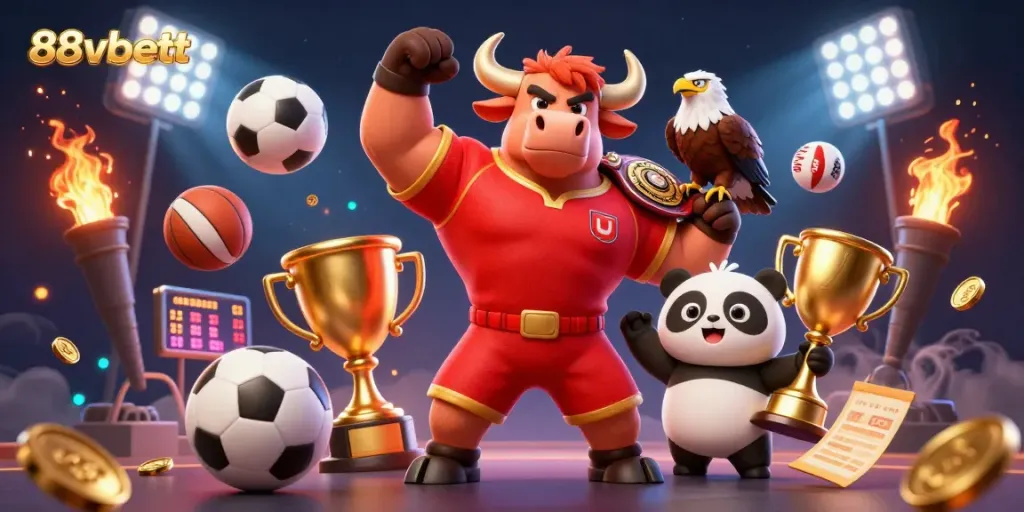 Engage in thrilling moments with 88vbett as a bull mascot wins golden trophy with friends.
