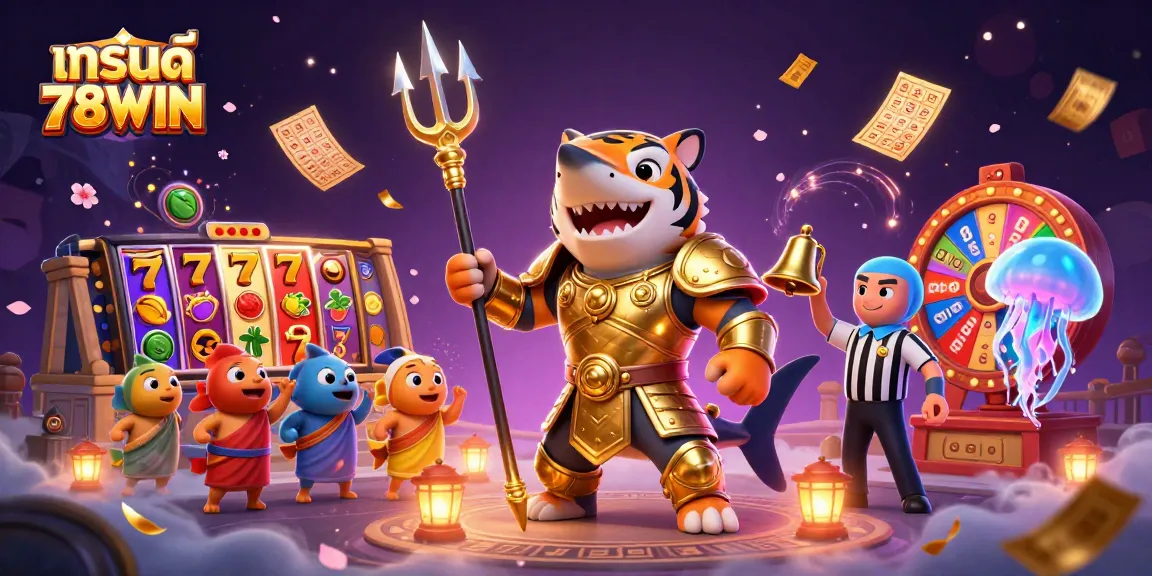 Engage with แบรนด์ 78WIN as players enjoy vibrant slot games amidst a fantastical underwater scene filled with dynamic gambling elements.