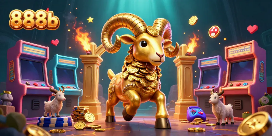 Join the excitement at 888b with a golden ram character charging through a vibrant casino scene.