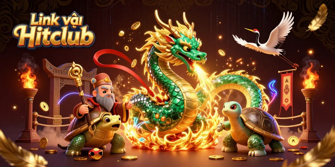 Experience gaming thrills with Link vào Hitclub, featuring a majestic jade dragon and lucky symbols of fortune.
