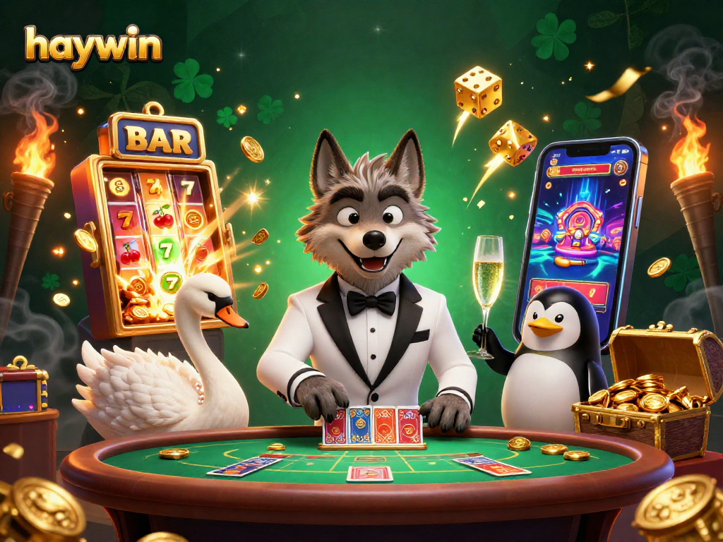 Experience excitement at haywin's baccarat table with animated characters and vibrant casino elements.