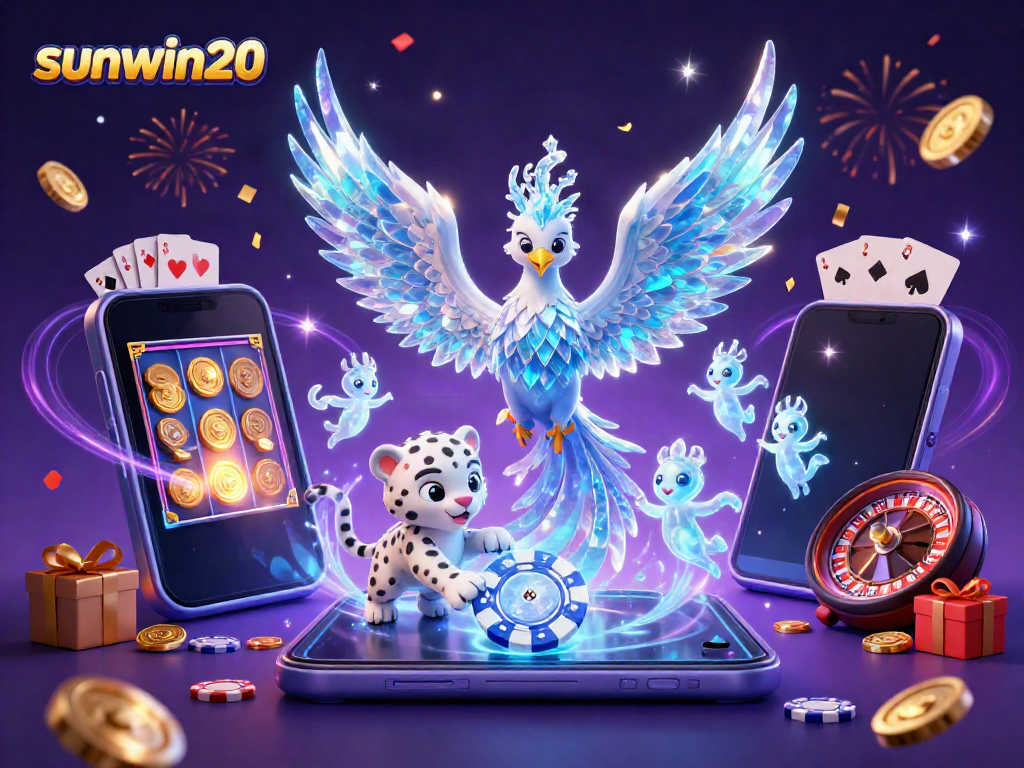 Experience thrilling gameplay with sunwin20 as a vibrant phoenix and playful leopard unite in a dazzling casino scene.
