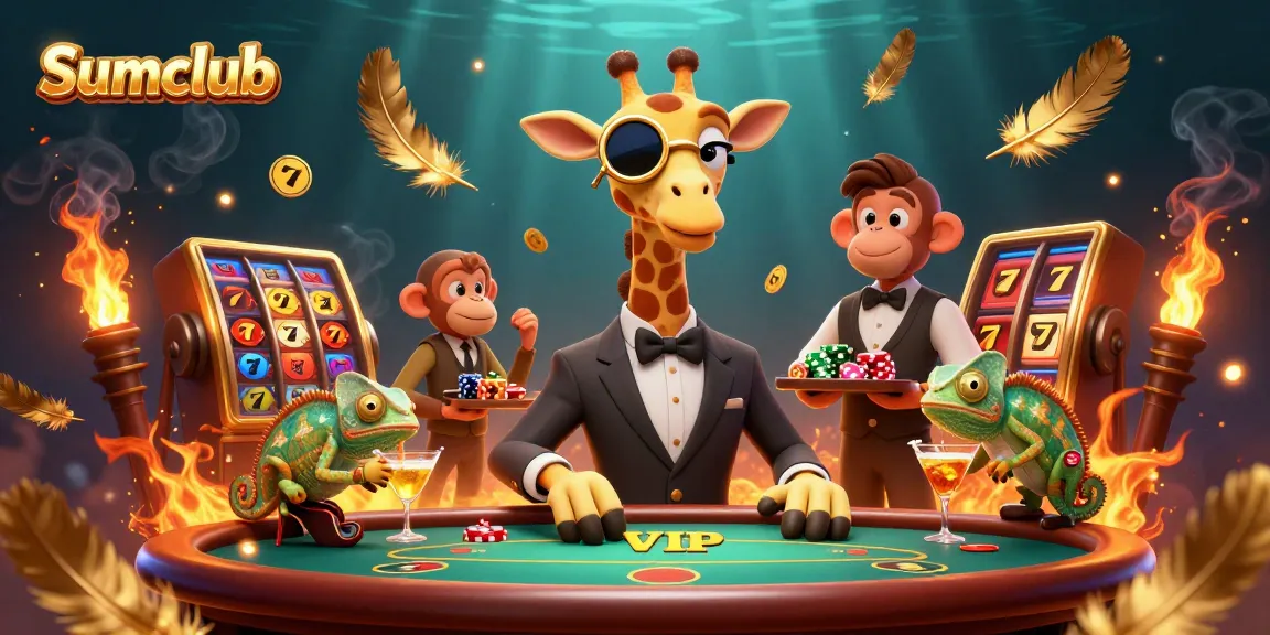 Engage with Sumclub's immersive gaming scene featuring a high-roller giraffe at the poker table.