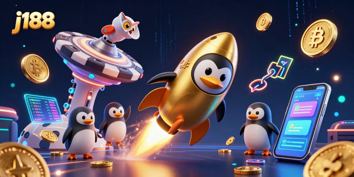 Experience thrilling j188 adventures with a golden penguin and crypto elements in vibrant 3D.