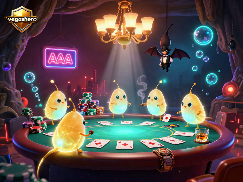 Players explore the exciting world of vegashero with glowing glowworms illuminating a vibrant casino scene.