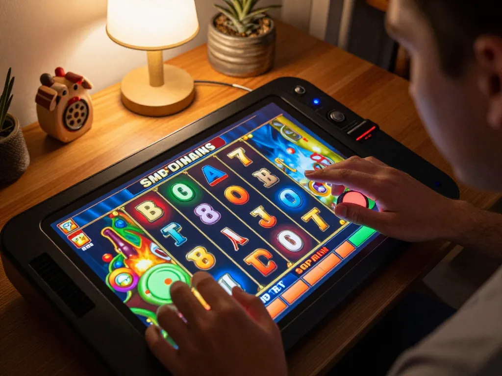 Engaging in a slot pulsa session with vibrant reels on mobile device.