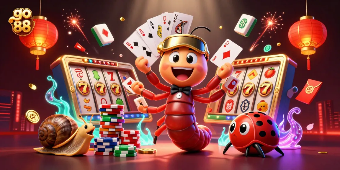 Cascading excitement at go 88 as the millipede dealer and high-roller snail showcase thrilling gameplay in a vibrant casino scene.