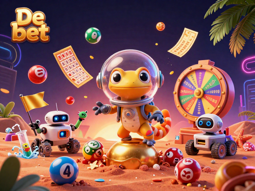 Experience De bet's exciting casino adventure with a 3D gecko discovering treasures in space.