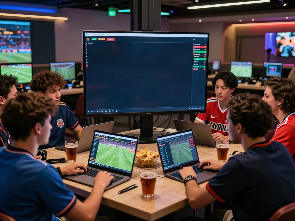 Exciting sports betting atmosphere featuring friends engaging with live events at https://fabet.com.mx/.