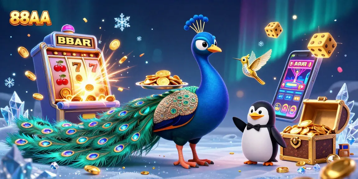 Win big at 88AA with vibrant casino action showcasing a peacock and lucky symbols!