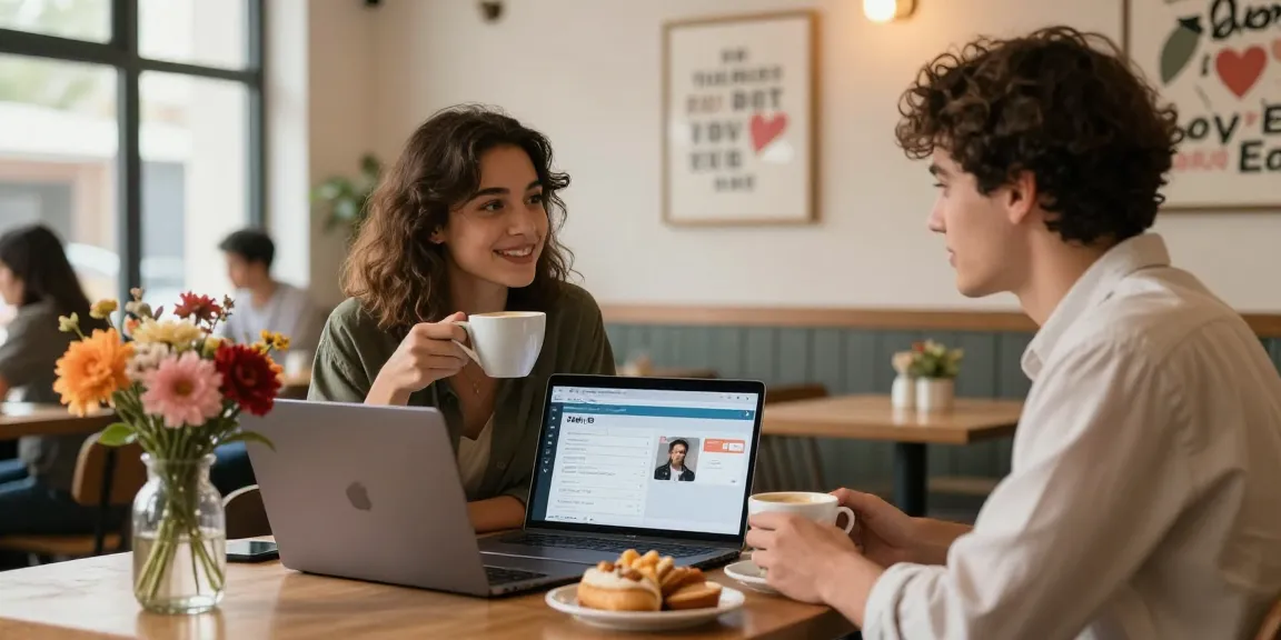 Engaging f168 dating scene in a cozy café with individuals chatting over coffee.