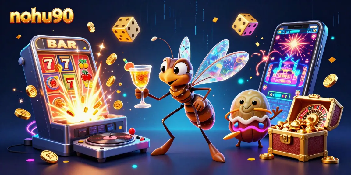 Win big with nohu90 in this vibrant casino scene featuring dynamic elements and characters.