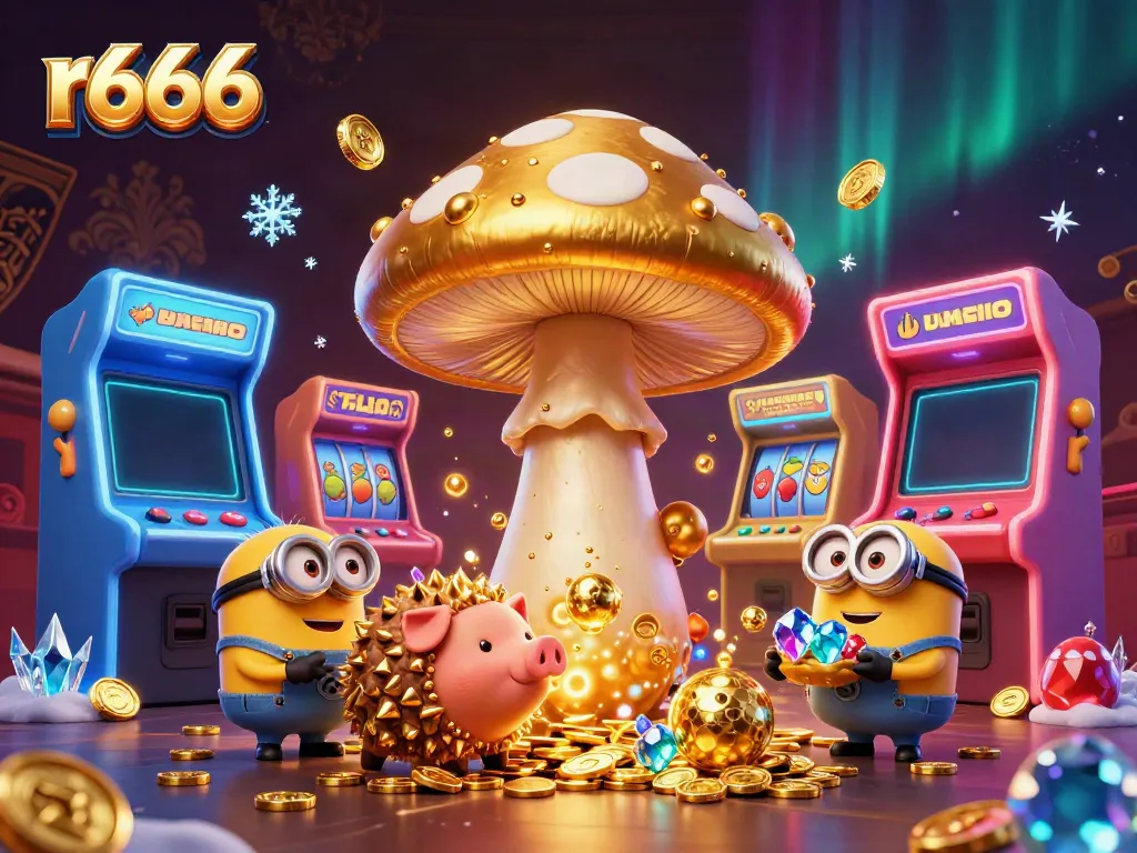 Experience the magic of r666 with winning slots, vibrant casino gaming, and treasures galore in this captivating scene.