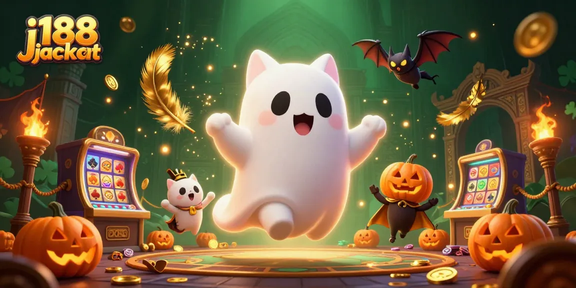 Experience the thrill of the j188 jackpot with vibrant characters in a haunted casino scene.