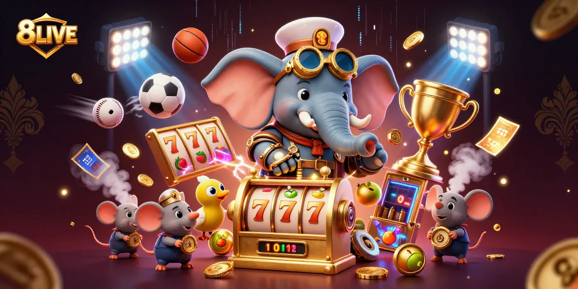 8LIVE showcases vibrant steampunk elements with sports betting excitement and slot machine action