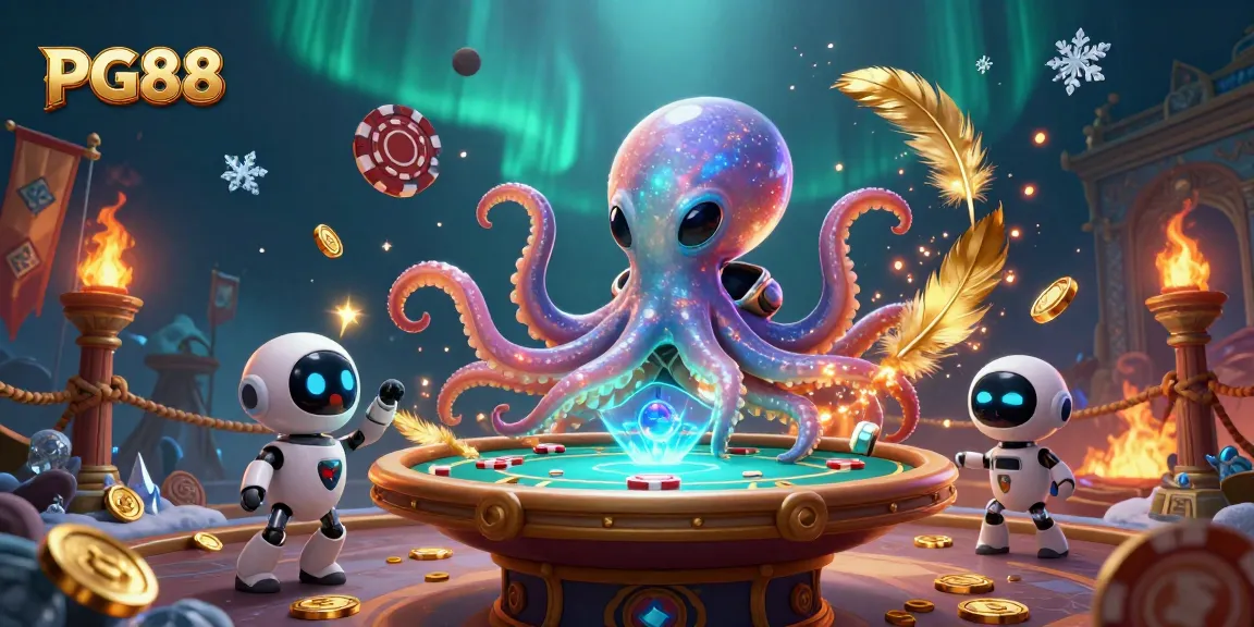 Experience thrilling gameplay at PG88 with vibrant 3D illustration of poker action and cosmic elements.