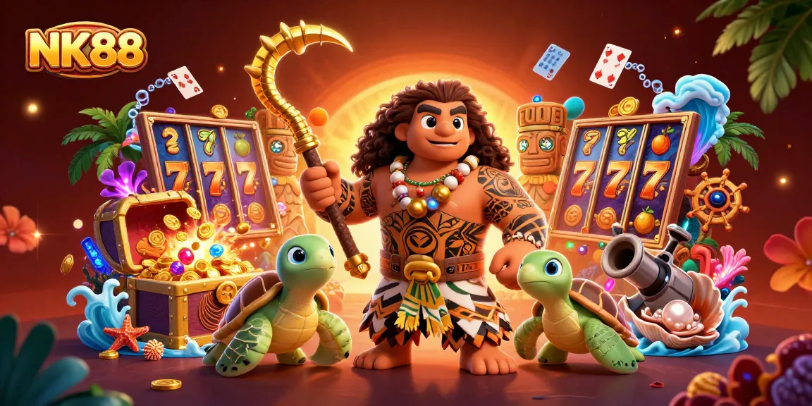 Experience thrilling gameplay at NK88 with vibrant slot reels and exciting treasures!