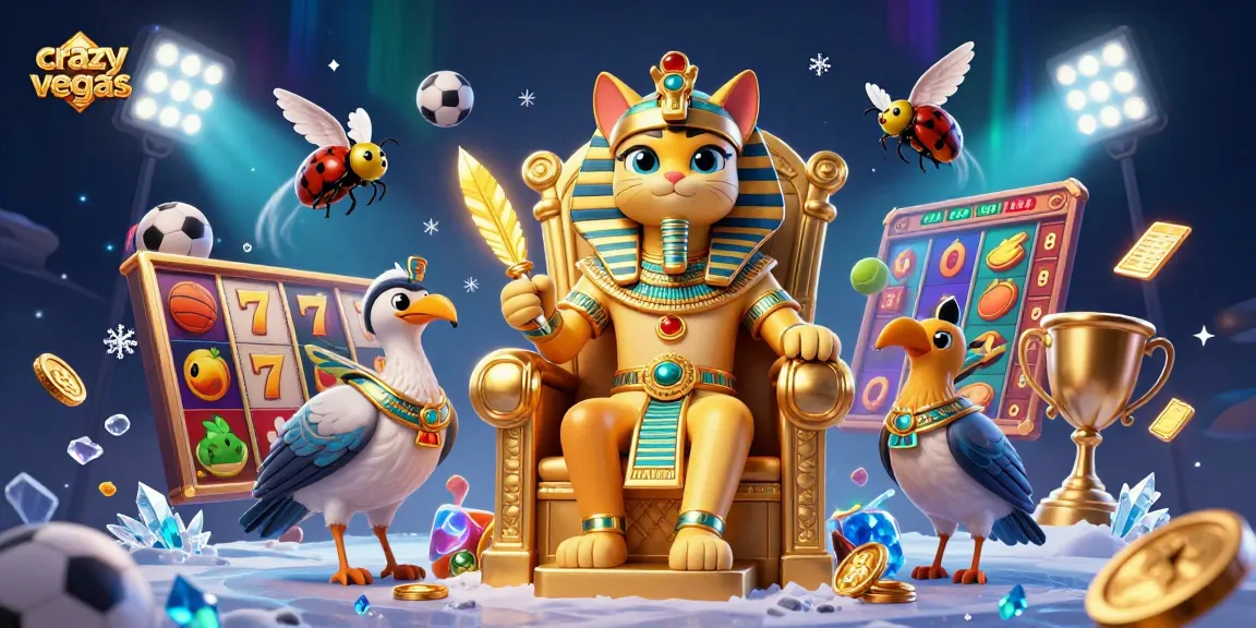 Experience thrilling play at crazyvegas with an Egyptian pharaoh cat and dynamic casino elements.