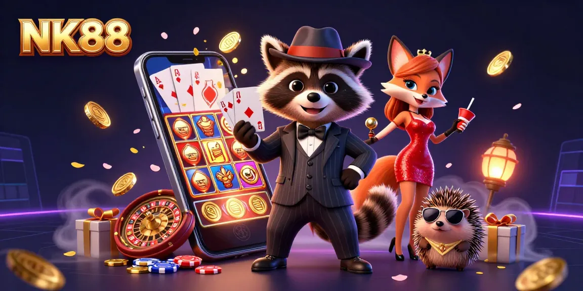 Engage with NK88's thrilling casino games featuring vibrant characters and dynamic gaming elements.