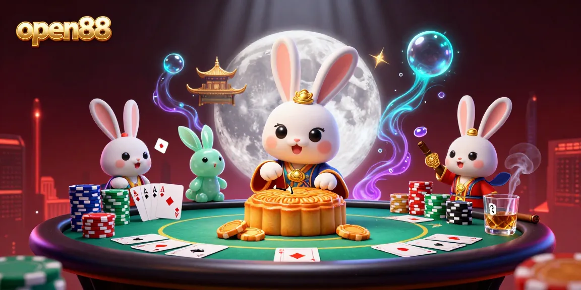 Experience open88's captivating casino scene with dynamic poker elements and folklore characters.